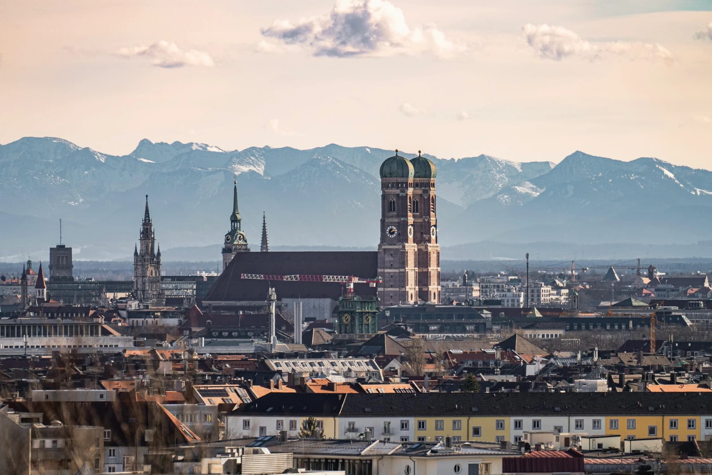 Aerial view of Munich's city center with Frauenkirche and Marienplatz